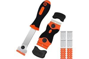 DEKEones Razor Blade Scraper, 2 PCS Razor Scraper Tool for Removing Label, Registration Sticker, Tint, Grease from Windshield, Appliance, Glass (Extra 20 Metal and 10 Plastic Blades)