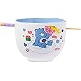 Silver Buffalo Care Bears Food Sushi Ceramic Ramen Noodle Rice Bowl with Chopsticks, Microwave Safe, 20 Ounces
