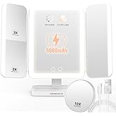 EASEHOLD Lighted Makeup Mirror with Magnification, Makeup Mirror with ligths, 2X 3X 10X Magnifying, Rechargable LED Mirror with 3 Colors Lights for Makeup Desk, Gifts for Women