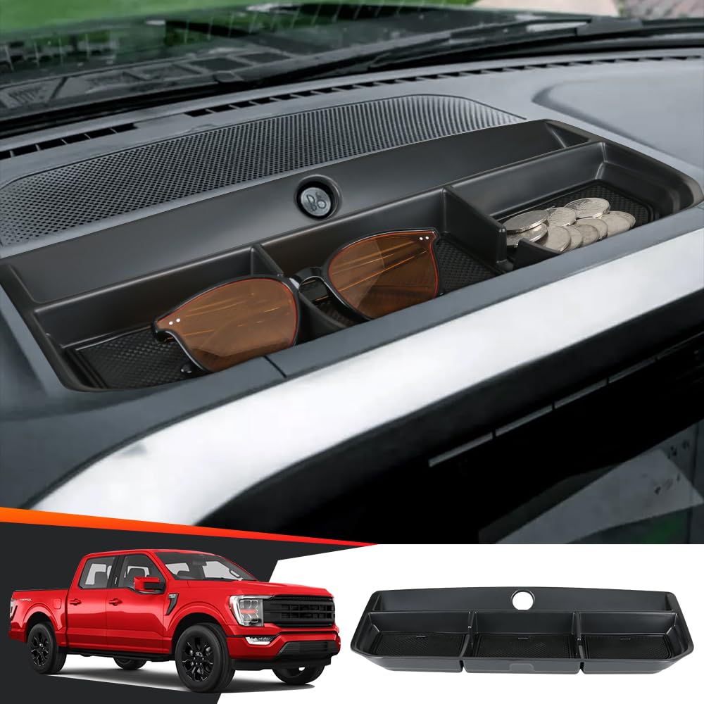 Photo 1 of LUNQIN Car Center Console Dash Organizer Tray for Ford F-150 F150 2021 2022 2023 2024 2025 Truck Pickup Auto Interior Accessories Hidden Dashboard Screen Behind Storage Box Bag Armrest Accessory