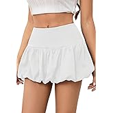 Women's Y2K Bubble Mini Skirt Low Waist Puff Skirt Summer Streetwear Skort with Short Underneath