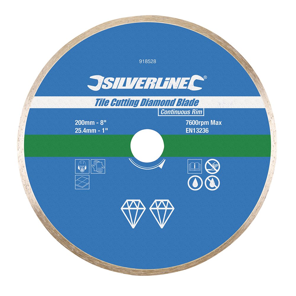Silverline 918528 Tile Cutting Diamond Blade 200 x 25.4 mm Continuous Rim