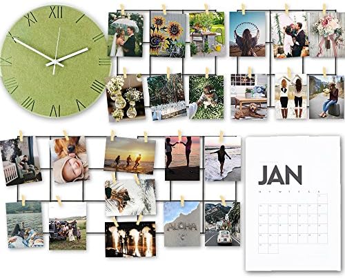 Photo Hanging display with 40 Clip by HAYATA - Multifunction Metal Mesh Wire Grid Panel - Collage Artworks &amp; Multi Pictures Organizer &amp; Photo Frames -Loft Decorative Dorm Bedroom Christmas Decorations