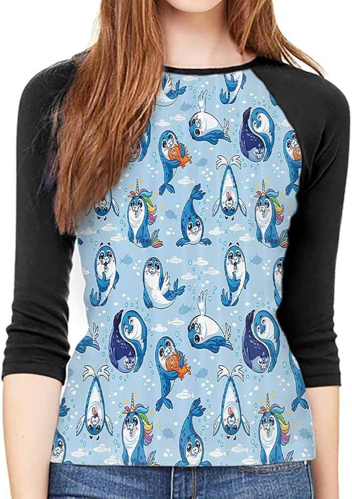 Sea Animals Decor Womens Summer Tops 3D Printing Slim-fit Teens