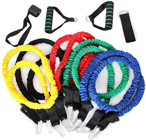 Resistance Band Set, Door Anchor, Ankle Strap, Multiple Handles - Legs, Abs, Crossfit, Weight loss or even Hard Core Body Building - Perfect for Home or Travel Gym