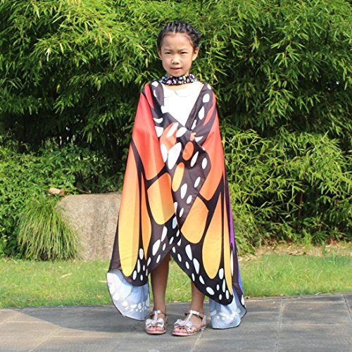 VESNIBA Kid Baby Girl Soft Fabric Butterfly Wings Shawl Scarves Nymph Pixie Poncho Costume Accessory (136x108CM, Hot Pink)