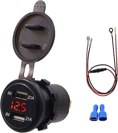 Amazon Iycorish 防水デュアルusb充電器ソケット電源コンセント2 1aおよび2 1a デジタル電圧計 レッドledライト付き Iphone車ボートオートバイマリンモバイル用 カーバッテリー充電器 車 バイク