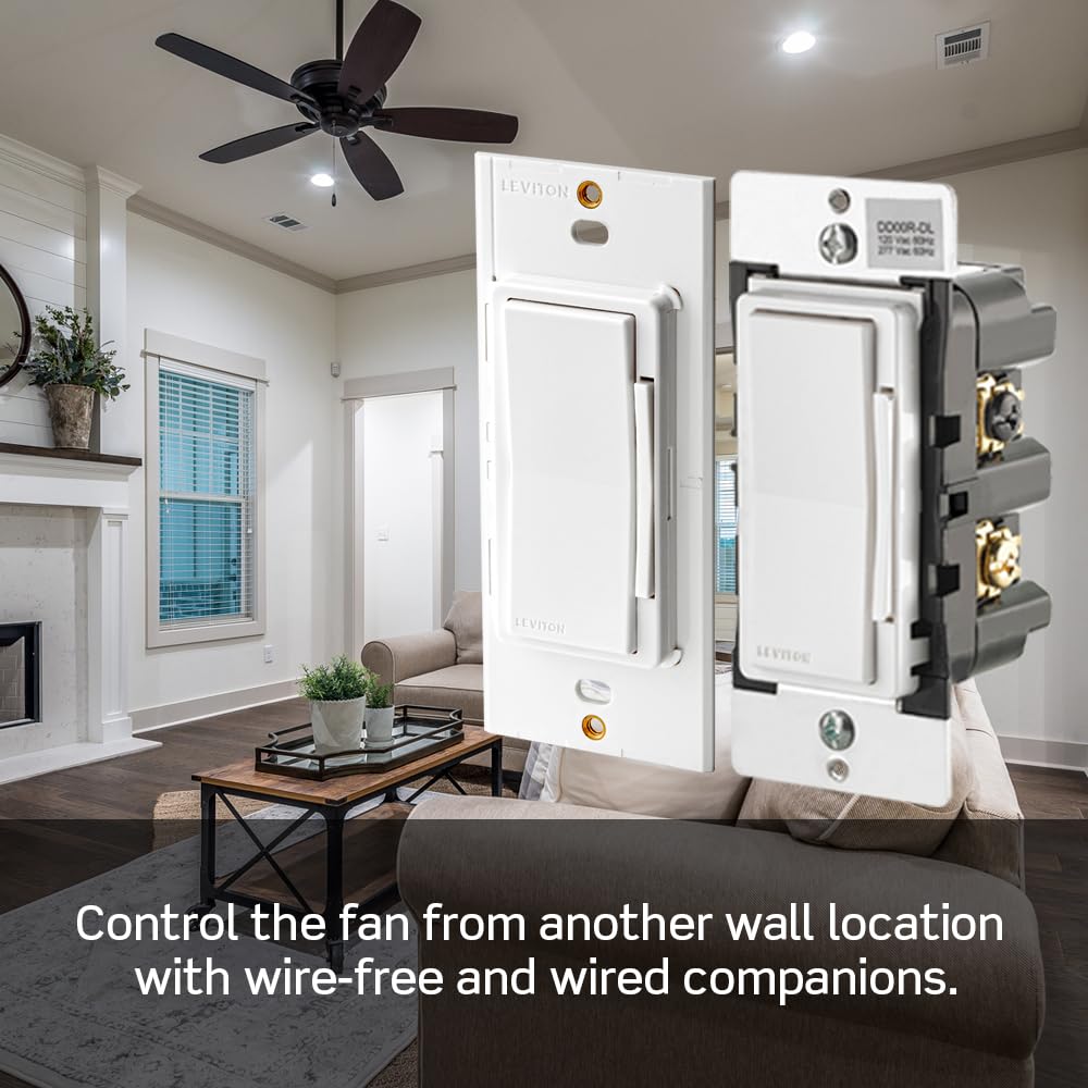 Leviton Decora Smart Fan Speed Controller, Wi-Fi 2nd Gen, Neutral Wire Required, Works with My Leviton, Alexa, Google Assistant, Apple Home/Siri & Wired or Wire-Free 3-Way, D24SF-1RW, White