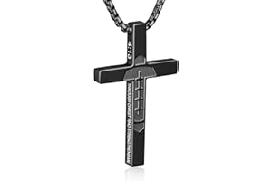 WINFY Football Bible Verse Cross Necklace for Boys Men 316L Stainless Steel Chain Pendant Religious Christian First Communion Confirmation Jewelry Graduation Christmas Gifts