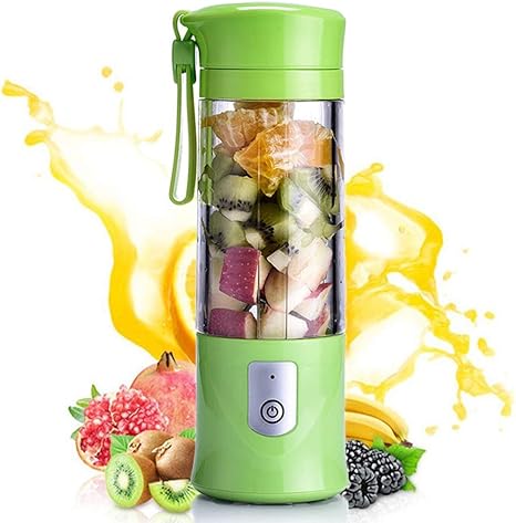 Amazon Com Portable Blender Mini Fruit Juicer Cup Personal Small Electric Juice Mixer Machine With Usb Rechargeable 4000mah Battery Powered 420ml Travel Bottle Green Kitchen Dining