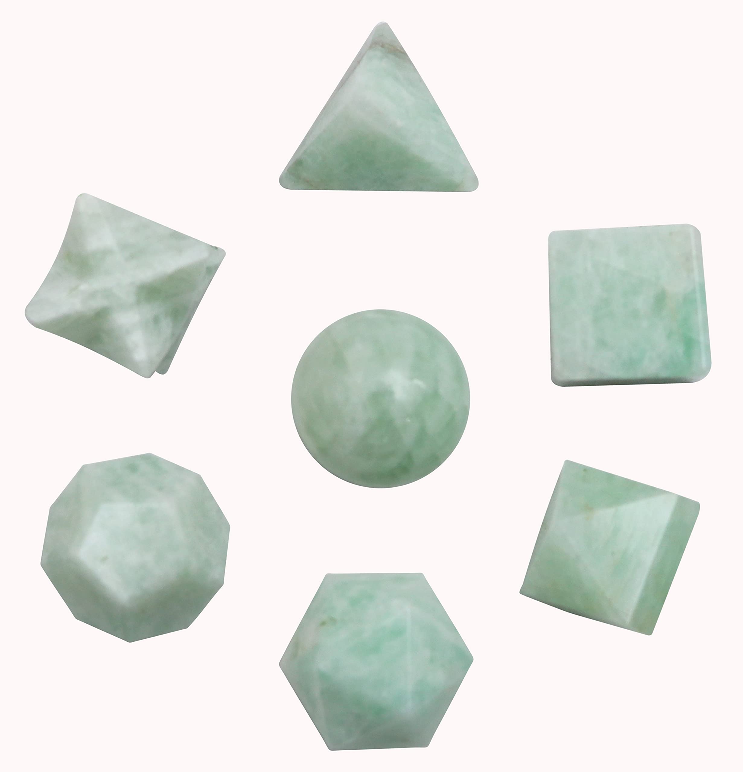 Crocon® Amazonite 7Pcs platonic solids crystal geometry set, Platonic Solids Sacred Geometric stones for Meditation Reiki Balancing Healing Chakra Stone Cleansing Spiritual Good Luck (15-20 mm)
