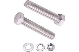 AOESIN M8-1.25 x 90mm (6 Sets) Hex Bolt with Hex Nut, Large Flat Washers and Lock Washers Hardware Set Kit, Full Coarse Thread, 304 Stainless Steel 18-8, DIN933 / DIN934 /DIN9021