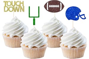 BCHOCKS 24 Pieces football Theme Glitter Cupcake Topper Cake Picks Decoration for Baby Shower Birthday Party Favors, Sunday Party Supplies with Touchdown, Football and Field Goal