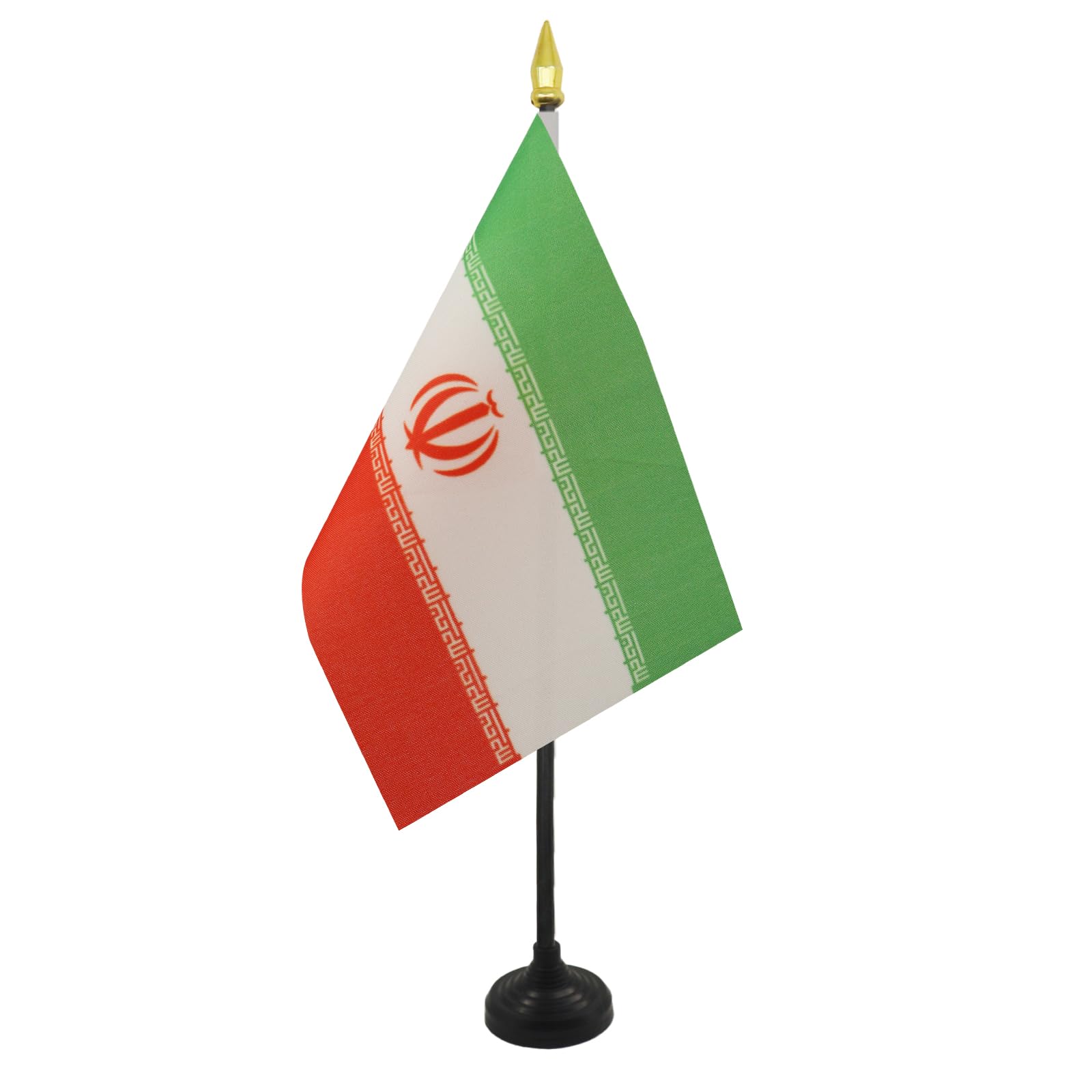 AZ FLAG - Iran Table Flag 4'' x 6'' - Iranian Mini Desk Flag 100% Polyester 15 x 10 cm - Office Mini Banner with 10'' Pole - Golden Spear