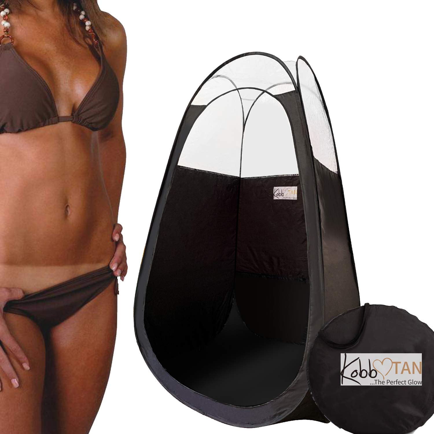 KobbTan Large Deluxe Spray Tanning Pop Up Tent in 1/3 Clear Black Portable Mobile Tan Booth With Carry Case
