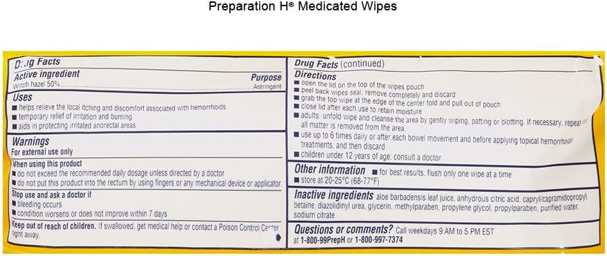 Preparation H Flushable Medicated Hemorrhoid Wipes, Maximum Strength Relief with Witch Hazel, Pouch (2 x 48 Count, 96 Count): Health & Personal Care