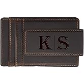 Personalized Leather Money Clip Wallet for Men – Custom Initial Monogram Engraved Slim Front Pocket Card Holder, RFID Blocking Minimalist Wallet, Gift for Husband Dad Boyfriend