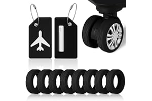 2 Pcs Silicone Luggage Tag for Suitcases with Stainless Loop, 8 Pcs Luggage Wheel Covers, Wear-Resistant, Anti-Noise, Silicon