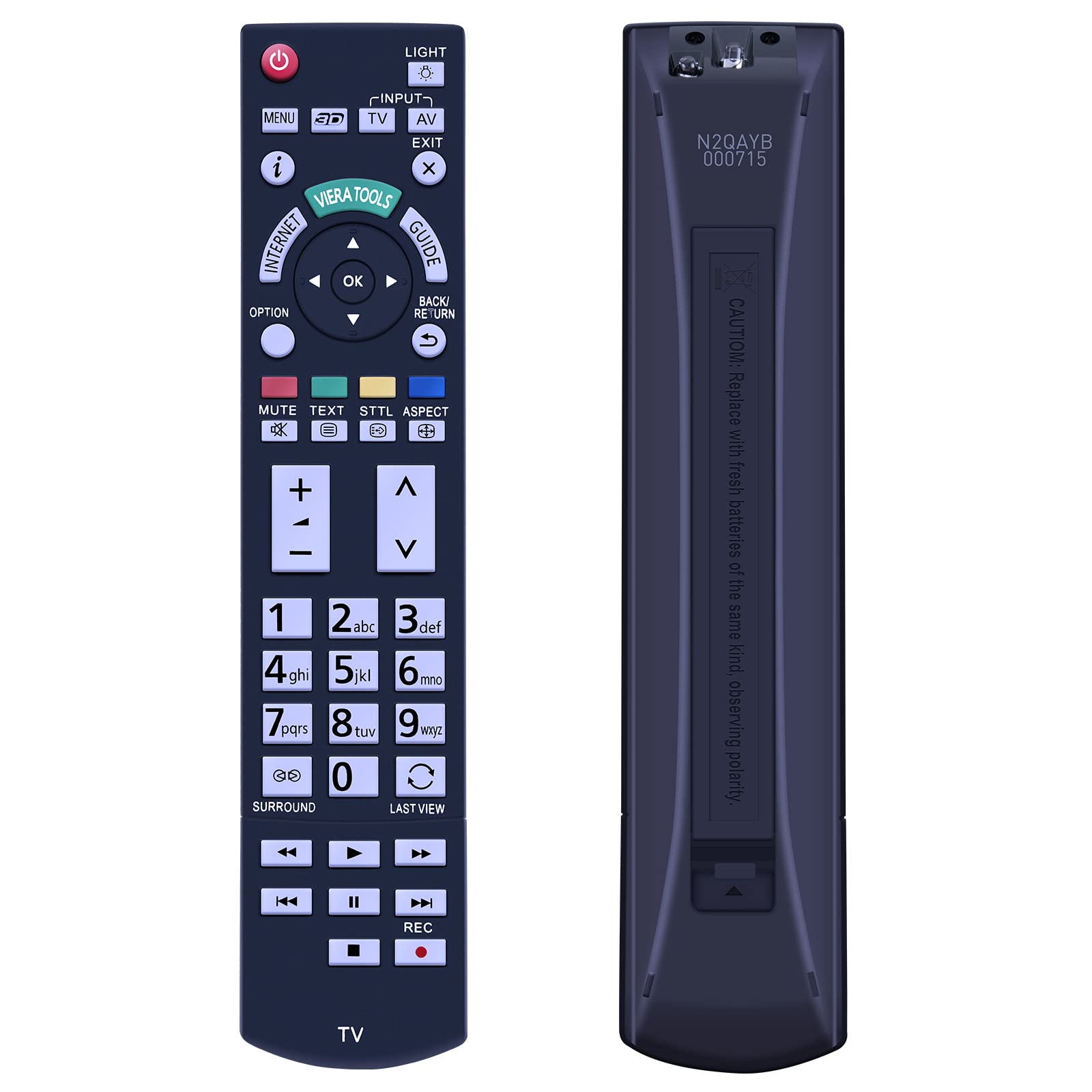 TCNOUMT N2QAYB000715 Remote Control Replacement for Panasonic LCD LED Viera TV TX-L42DT50E TX-L42DT50Y TX-L42DT50B TX-P42GT50J TX-P42GT50Y TX-L55WT50E