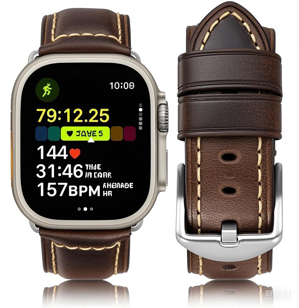 HUAFIY Leather Strap for Apple Watch Strap 49mm 45mm 44 mm 42 mm, Men's Women's Replacement Original Leather Strap for iWatch Series 8/7 6 5 4 3 2 1, (Coffee/silver buckle 42mm44mm45mm)