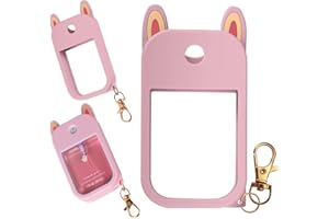 Hovmvtee Cute Ear Silicone Case Compatible with Touchland Hand Sanitizer Spray (Fit for 1 FL.OZ), Protective Case with Keychain, Hand Sanitizer Holder(Pink)