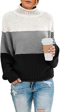 Yacooh Womens Turtleneck Chunky Cable Knit Sweater High Neck Long Sleeve Loose Pullover Jumper Top
