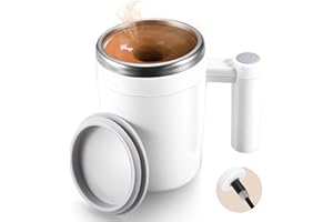 G · PEH Self Stirring Coffee Mug,Rechargeable Automatic Magnetic Self Mixing Coffee Mug with 2 Stir Bar,13oz Auto Stainless Steel mixer Cup for Coffee Milk Cocoa for Office Travel Best Christmas Gifts(White)