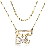 MEIITRUE Safety Pin Initial Necklace for Women,14k Gold Plated Layered Chain Choker Necklaces,Cubic Zirconia Letter Teardrop & Heart Charms Dainty Personalized Name Pendant Jewelry Gift