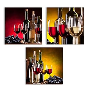 wall26 Canvas Wall Art Abstract Vintage Wine Cup Pictures Home Wall Decorations for Kitchen Streched and Framed - 12"x12"x3 Panels