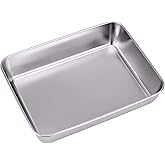 Sheet Pan,Cookie Sheet,Heavy Duty Stainless Steel Baking Toaster Oven Jelly Roll Deep Edge,Superior Mirror Finish, Dishwasher Safe (7.9 * 9.85 * 2 inches)