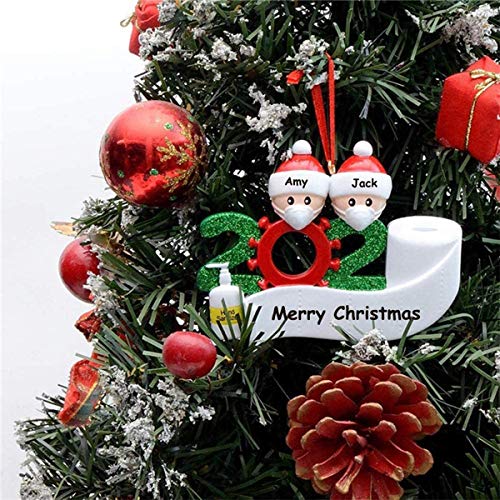YAJONUE Christmas Ornament Quarantine Personalized 2020 Christmas Pendant Kit Customized Survived Family Name Hanging Ornament Decor Set for Christmas Tree Party Creative Friends Gift,2 Packs