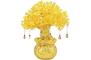 VOVOV Feng Shui Citrine/Yellow Crytal Money Tree with Chinese Dragon Pots