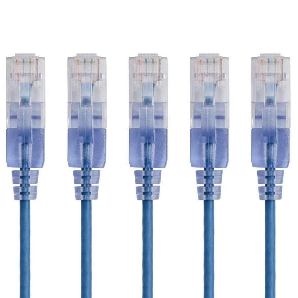 Monoprice Cat6A Ethernet Network Patch Cable - 20 Feet - Blue | 5-Pack, 10G - SlimRun Series