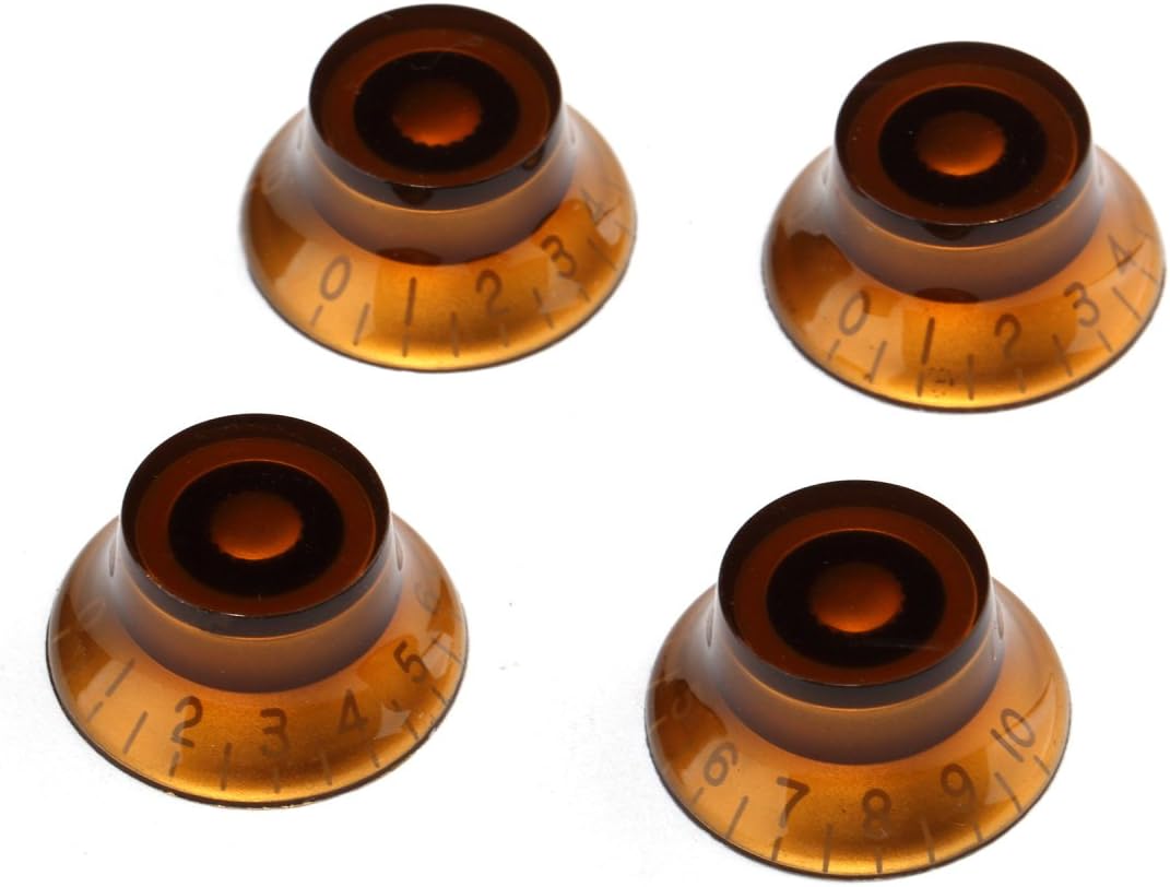 Musiclily Metric Size Plastic Top Hat Guitar Bell Knobs for Epiphone Les Paul Electric Guitar, Amber(Pack of 4)