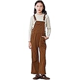 Rolanko Girls Corduroy Overalls, Adjustable Straps Jumpsuits with Pockets Vintage Wide leg Bib Pants for Kids