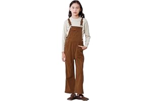 Rolanko Girls Corduroy Overalls, Adjustable Straps Jumpsuits with Pockets Vintage Wide leg Bib Pants for Kids