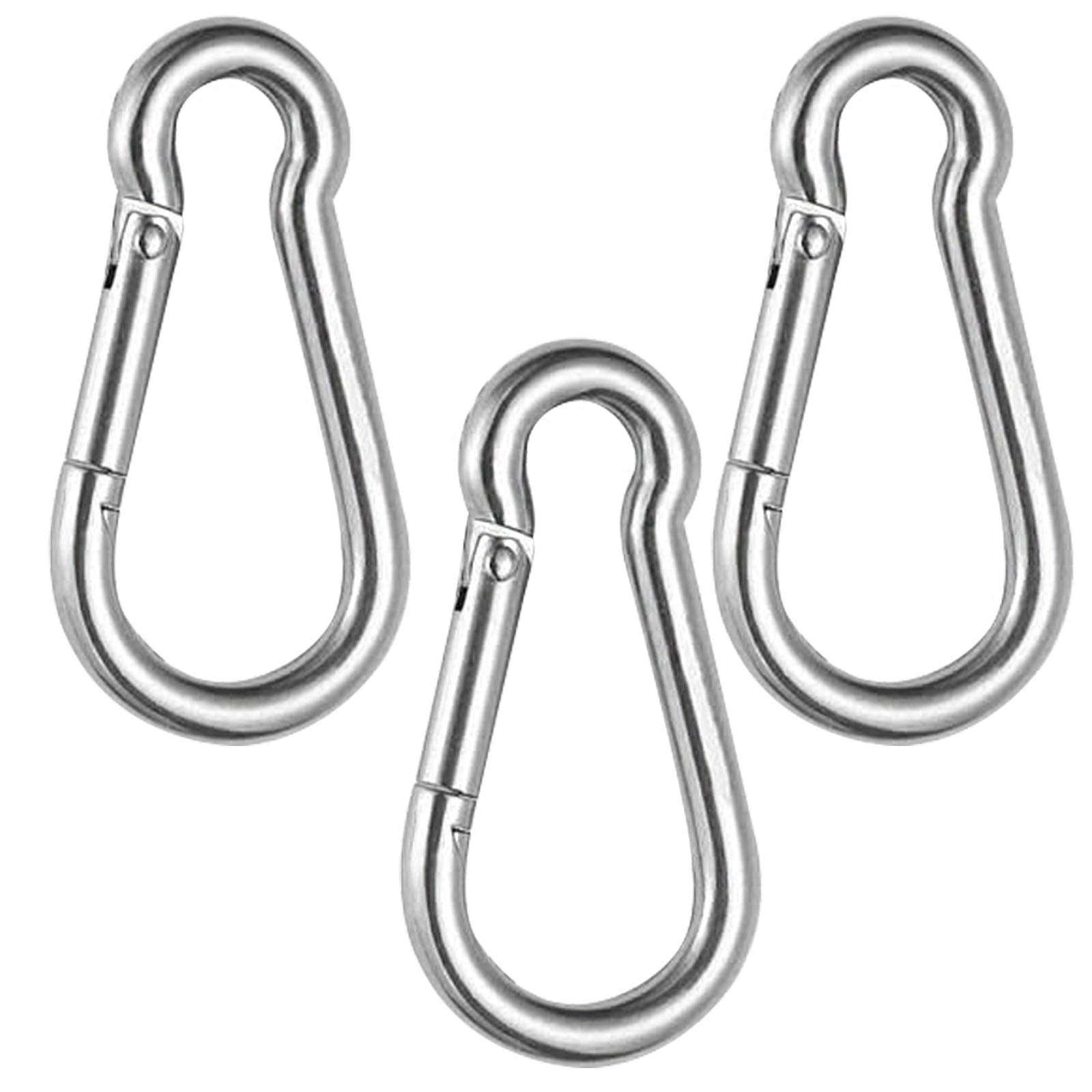 3Pcs M8 Heavy Duty Large Carabiner Clip - Stainless Steel Hook for Hiking, Outdoor Camping, Climbing, Fishing, Swing - Spring Snap Locking Keyring