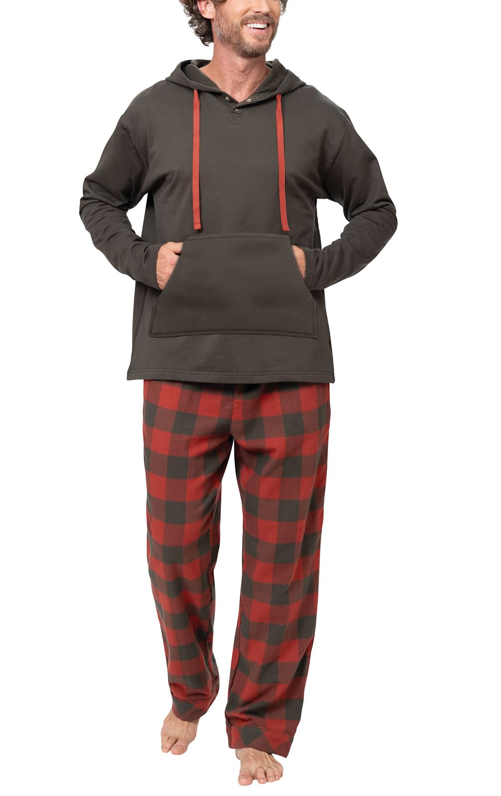 PajamaGram Buffalo Plaid Pajamas - PJs For Men, Buffalo Plaid Hoodie PJ Set, XXL Image