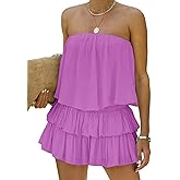 MIRACMODA Women Off The Shoulder Romper Flowy Strapless Smocked Jumpsuit Playsuits Dress