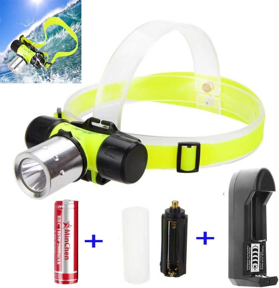 MINCHEN 800 Lumens XM-L T6 LED Diving Lamp 3 Modes Super Bright Underwater Diving Headlamp Light with 1x 18650 Rechargeable Battery and charger