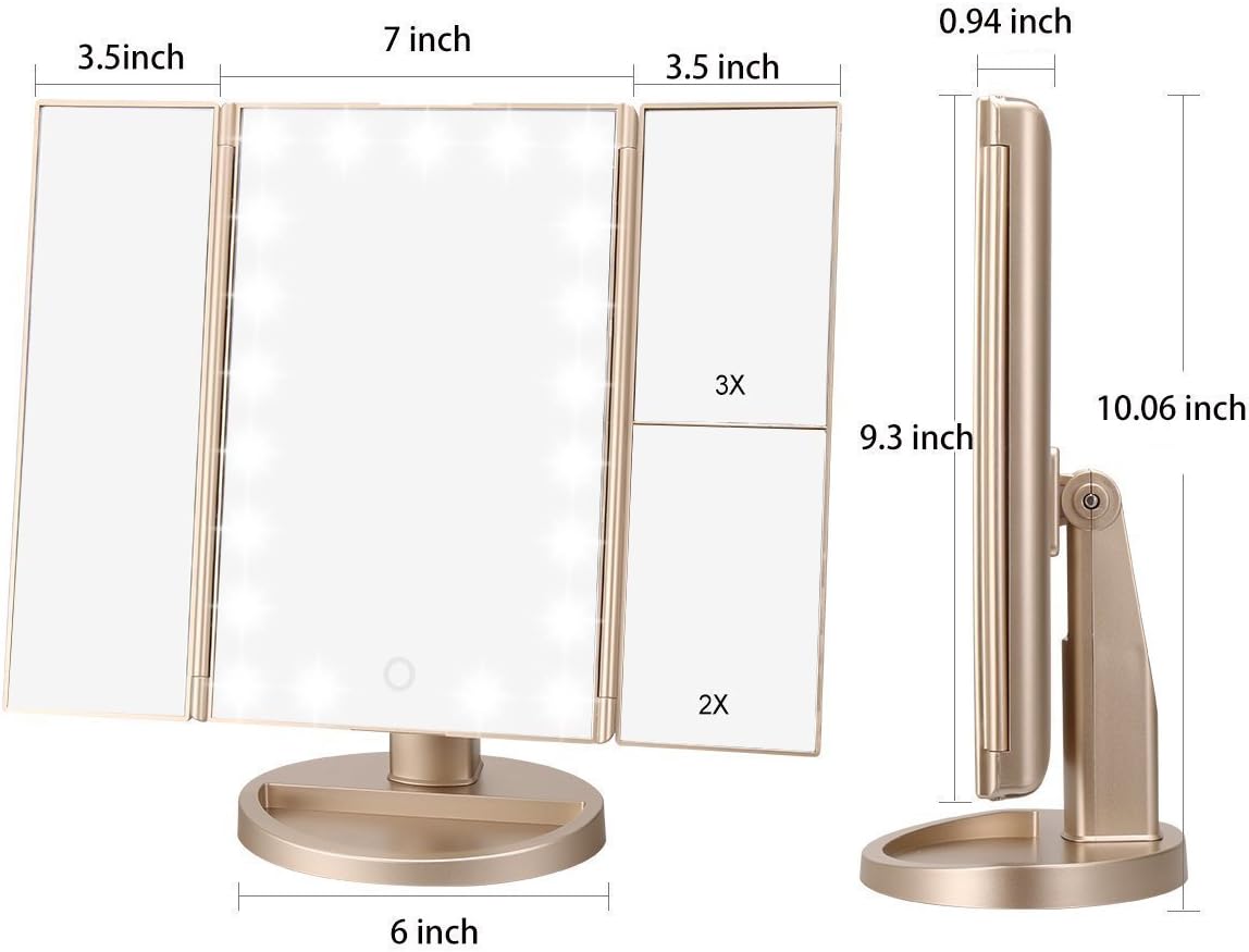 deweisn Lighted Vanity Makeup Mirror with 3X/2X/1X Magnification, 21 LED Lights and Touch Screen Dimmable Mirror - Image 3