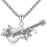 Guitar Pick Necklace for Men Sterling Silver Guitar Music Pendant Music Lover Jewelry Gifts for Women