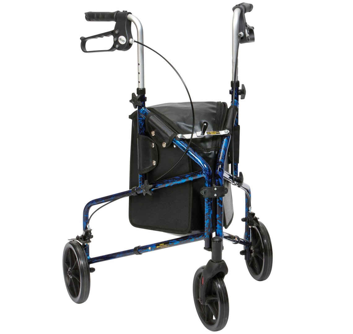 Drive Devilbiss Lightweight Aluminium Trombone Style Tri-Walker with Vinyl Bag, Flame Effect, Blue