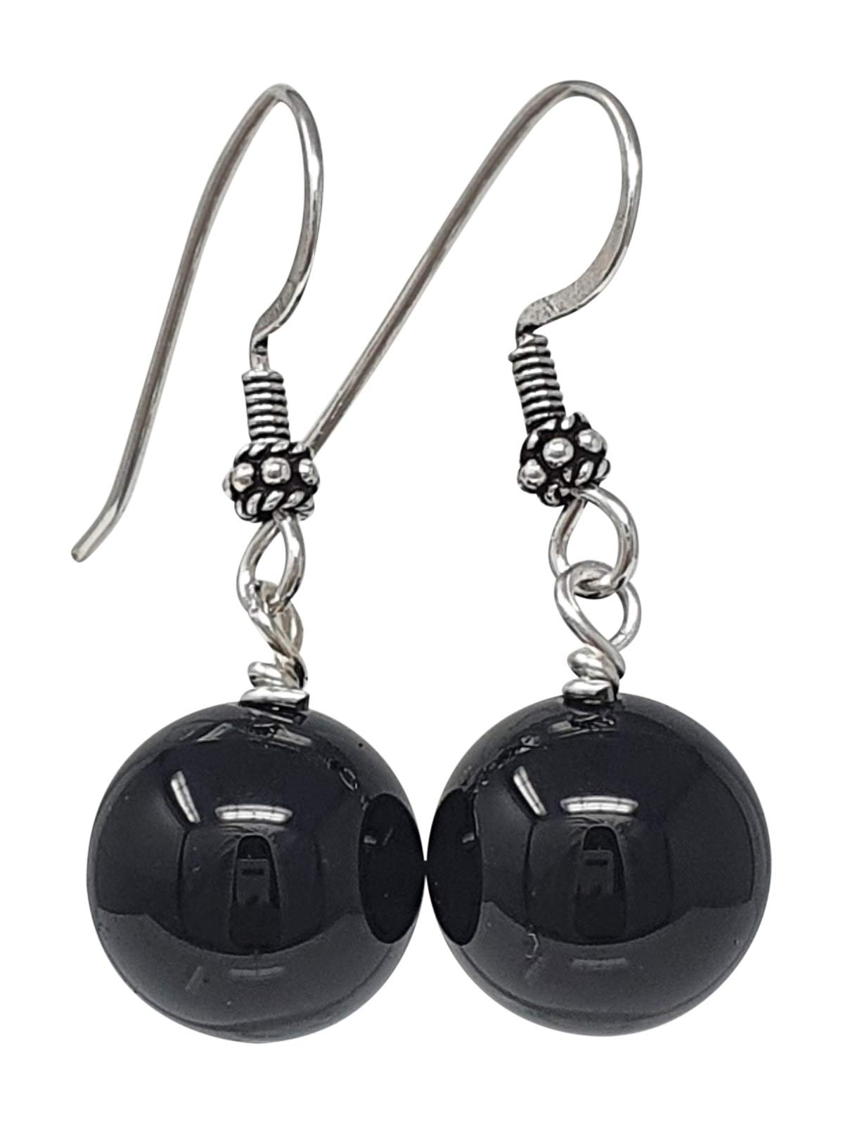 TreasureBay Stunning Handmade Natural Gemstone Earrings for Women Made with Sterling Silver (14mm Black Agate)