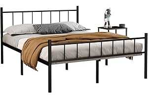 NEW JETO Full Size Platform Bed Frame-Heavy Duty Steel Slats Support King Bed Frame, Metal, Non-Slip Footbed Storage Space Under The Bed, Suitable for Bedroom, Dormitory, Hotel