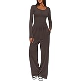 MEROKEETY Women's 2025 Fall Two Piece Airport Outfits Lounge Sets Henley Shirts Wide Leg Pants Matching Sets
