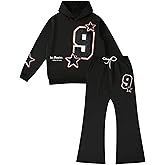 VIPWOLF Men's 2 Piece Sweat Suits Long Sleeve Y2k Graphic Hoodie Sweatshirt and Flared Sweatpants Tracksuits Set