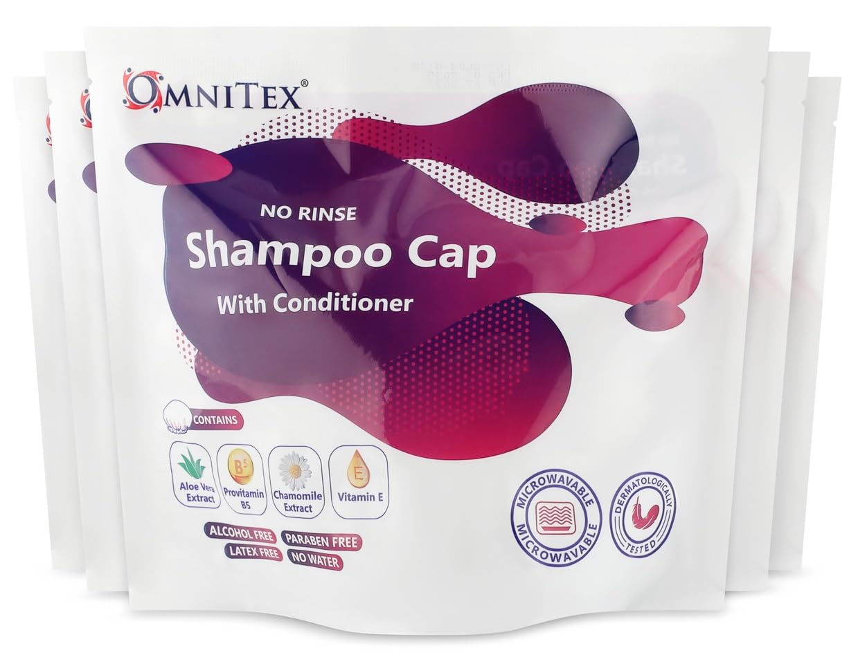 5 pk - Premium Rinse Free Shampoo Cap - Microwaveable with Conditioner & Vitamins, Nourish & Protect with Herbal Extracts & Barrier Cream, Parabens Latex & Alcohol Free with 1 Pack of Limdo Gloves