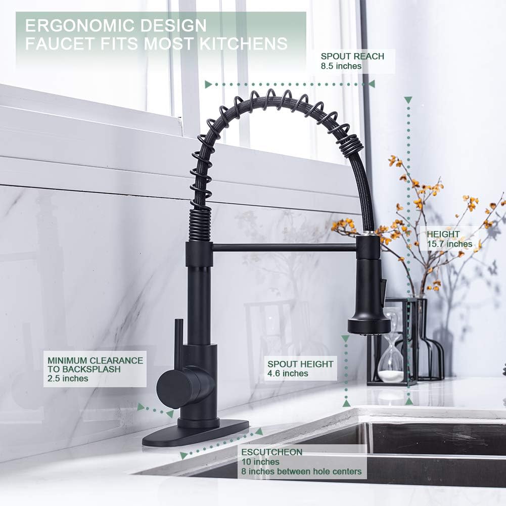 Kitchen Faucet, Kitchen Faucets with Pull Down Sprayer WEWE Sus304 Stainless Steel Matte Black Industrial Single Handle One Hole Or 3 Hole Faucet for Farmhouse Camper Laundry Utility Rv Wet Bar Sinks - - 