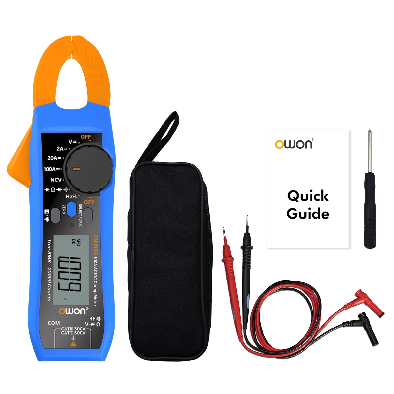 OWON CM210E 20000 Counts Voltmeter Continuity Digital Clamp Meter, 600V AC/DC NCV True RMS Mini Multimeter for Measuring Voltage, Current, Capacitance and Resistance